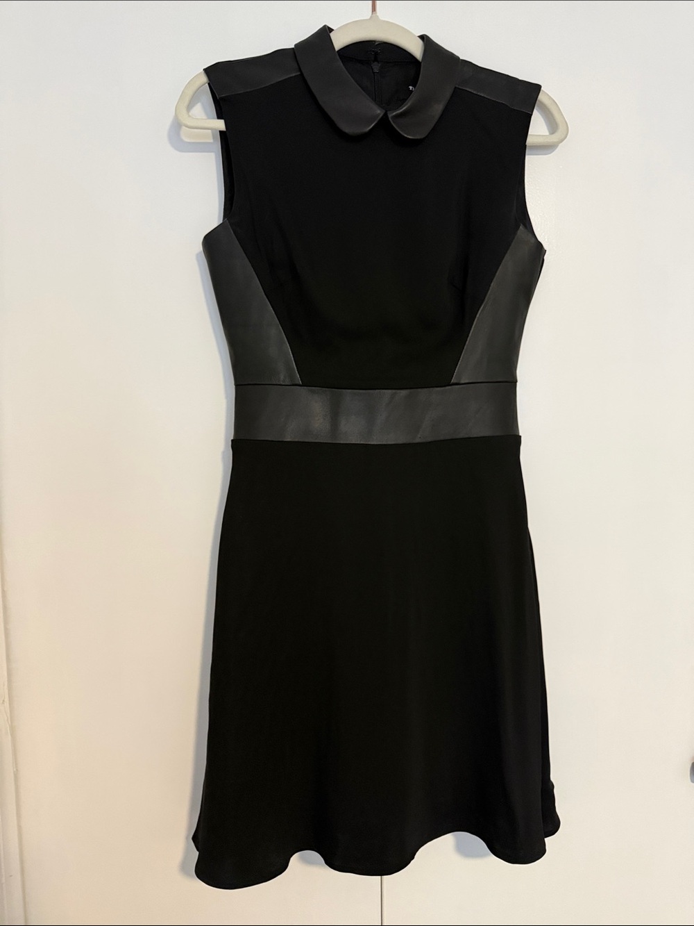 The Kooples Black Sleeveless Mini Dress with Faux-Leather Insets